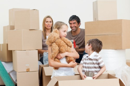 Packed boxes and furniture prepared for long-term storage